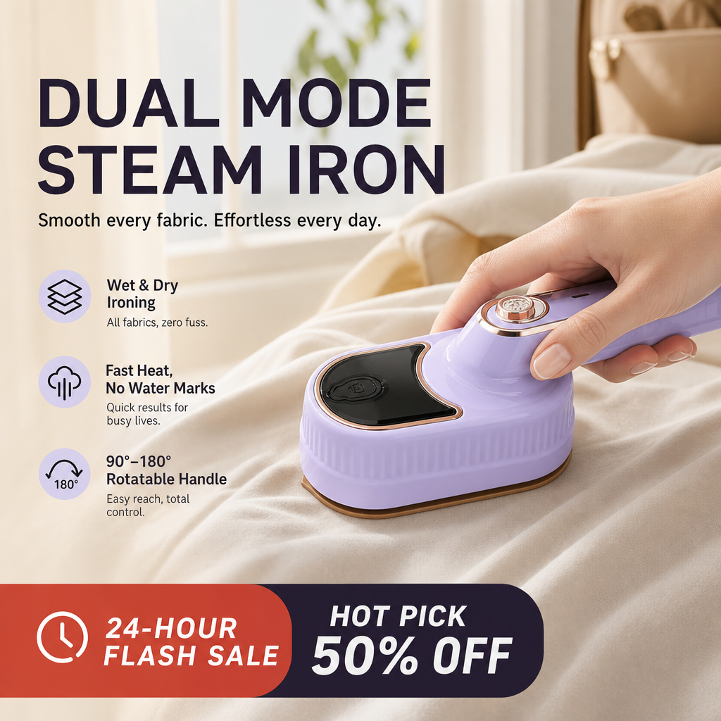 👔 2026 HOT SALE🥳50K+ SOLD!✨  Mini Foldable Steam Iron – Dual Function, 50ml Tank, Rotatable Handle ✈️