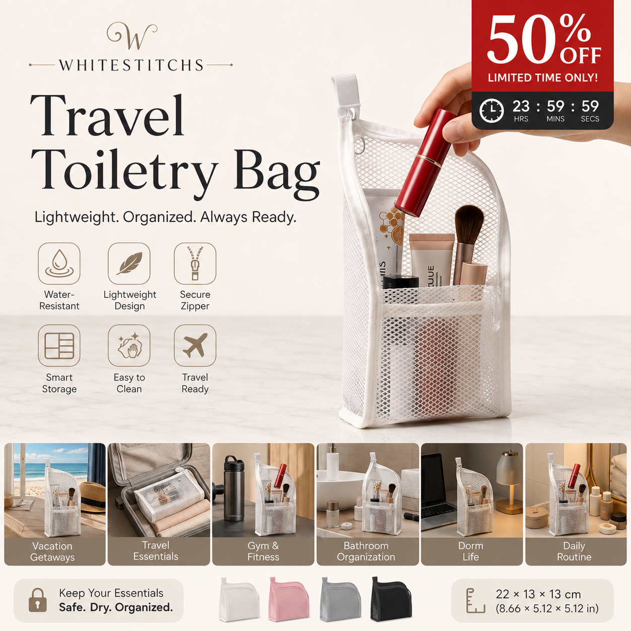 🧳 LIMITED‑TIME 50% OFF! 🧼 31,529 Sold – Portable Lightweight Travel Toiletry Bag – Smart Internal Dividers, Compact EVA Build & Water-Resistant ✈️
