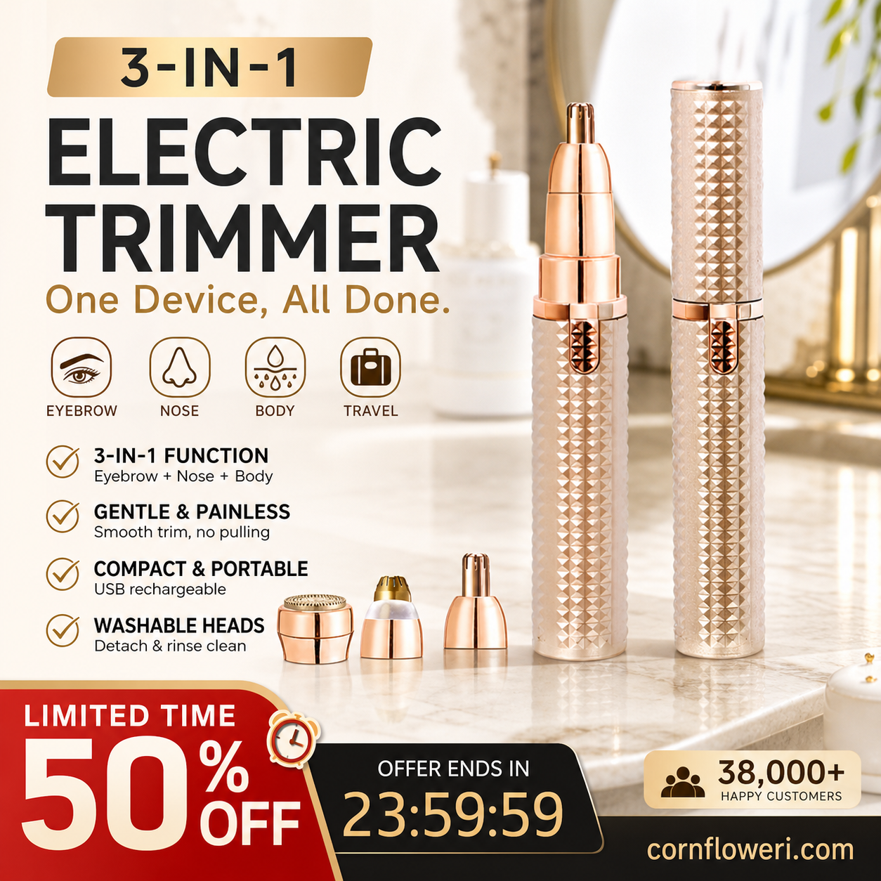 2026 Sale — Over 38,000 Sold! Portable Electric Eyebrow Trimmer – Interchangeable Heads