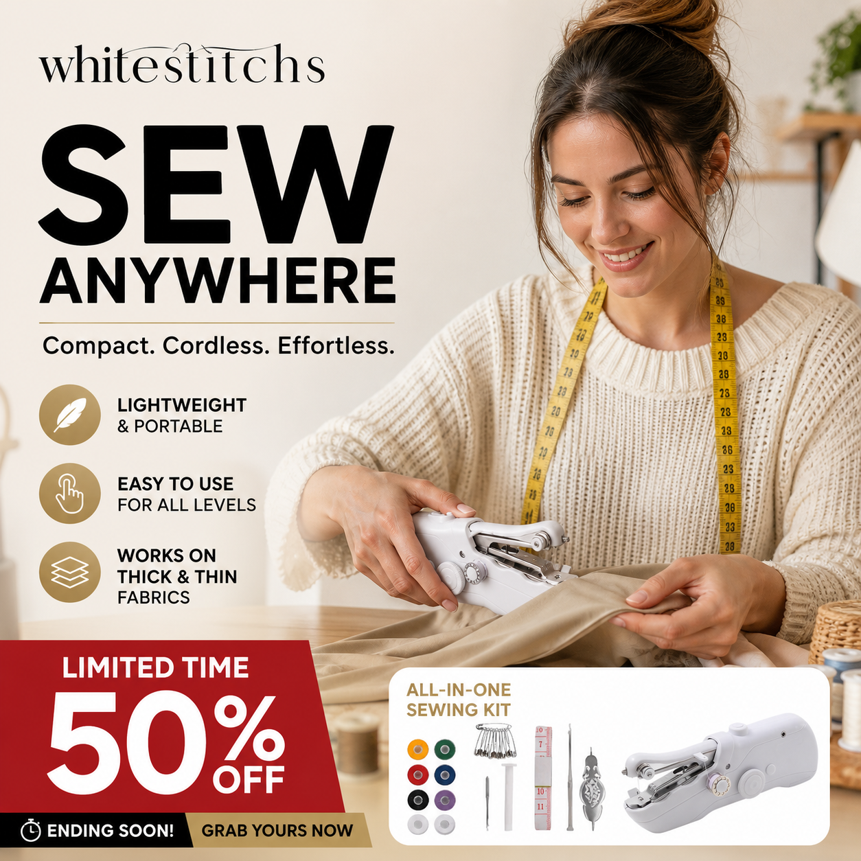 🔥Limited Time Promotion 50% OFF🔥🧵Mini Electric Sewing Machine – Lightweight, Portable & Easy to Use! ✨